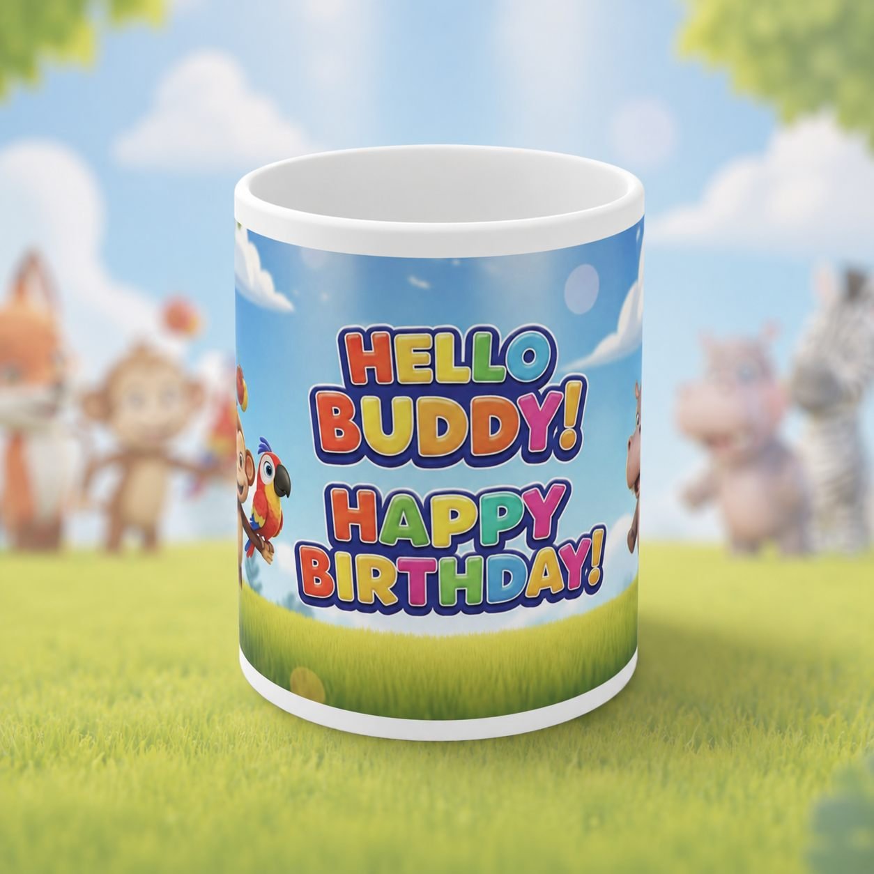 Hello Buddy Animal Friends Birthday Ceramic Mug view 1