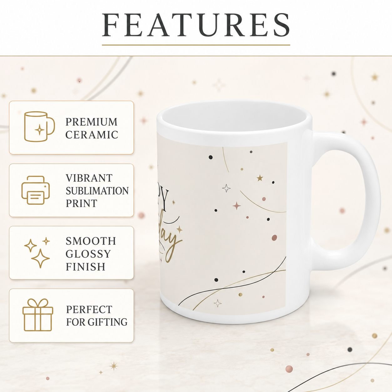 Modern Minimal Happy Birthday Ceramic Mug view 14