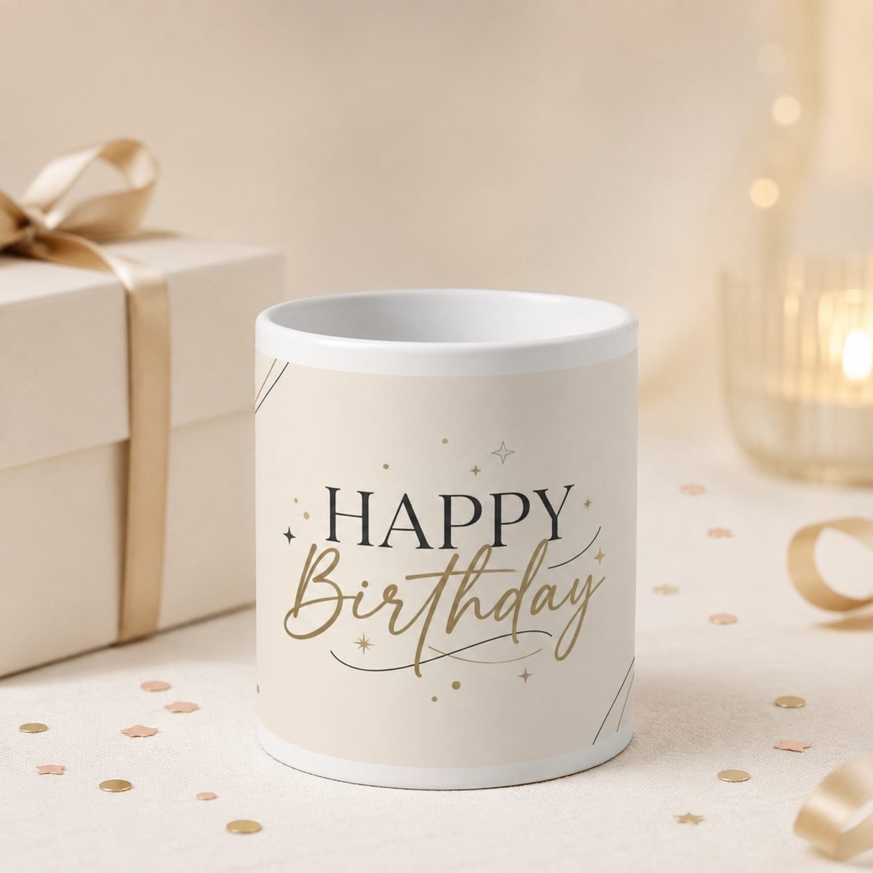 Modern Minimal Happy Birthday Ceramic Mug view 12