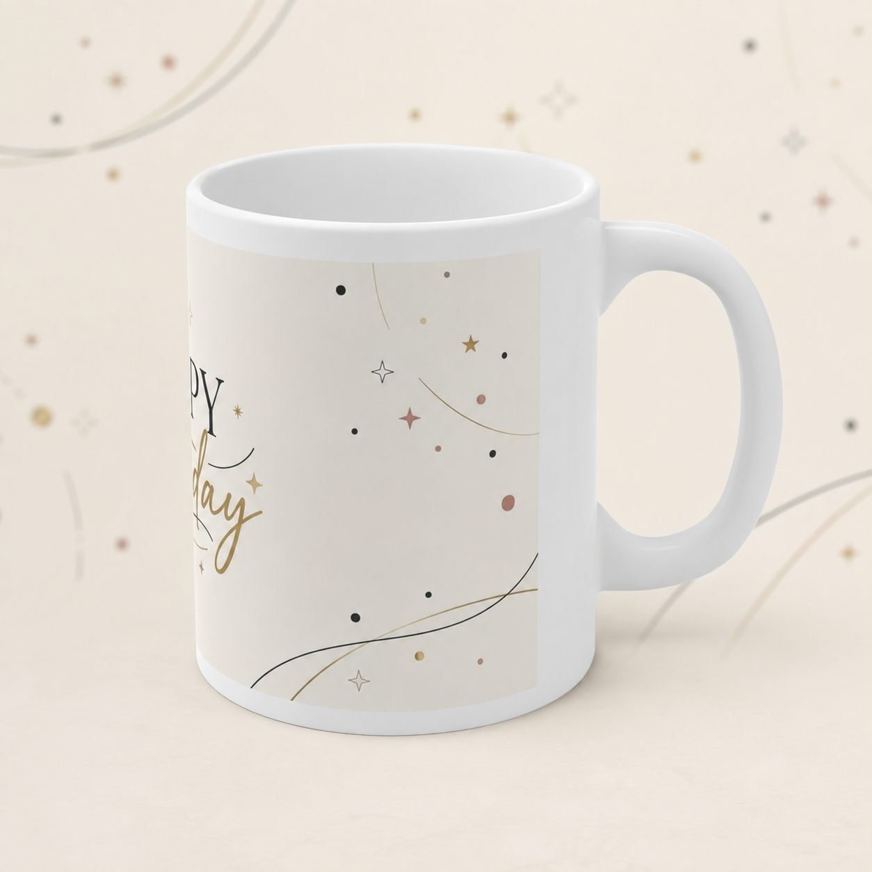 Modern Minimal Happy Birthday Ceramic Mug view 3
