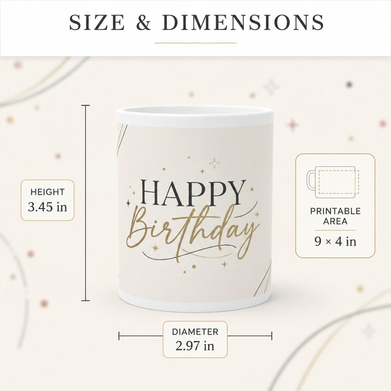 Modern Minimal Happy Birthday Ceramic Mug view 15