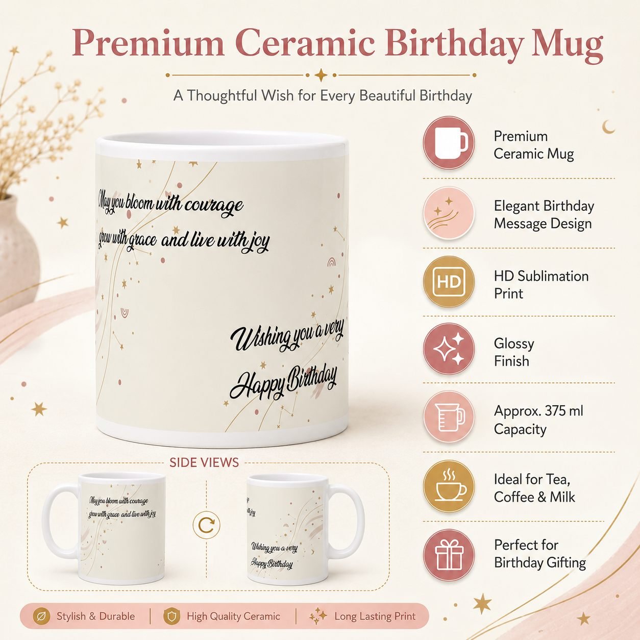 Bloom With Courage Birthday Mug – 325 ml view 16