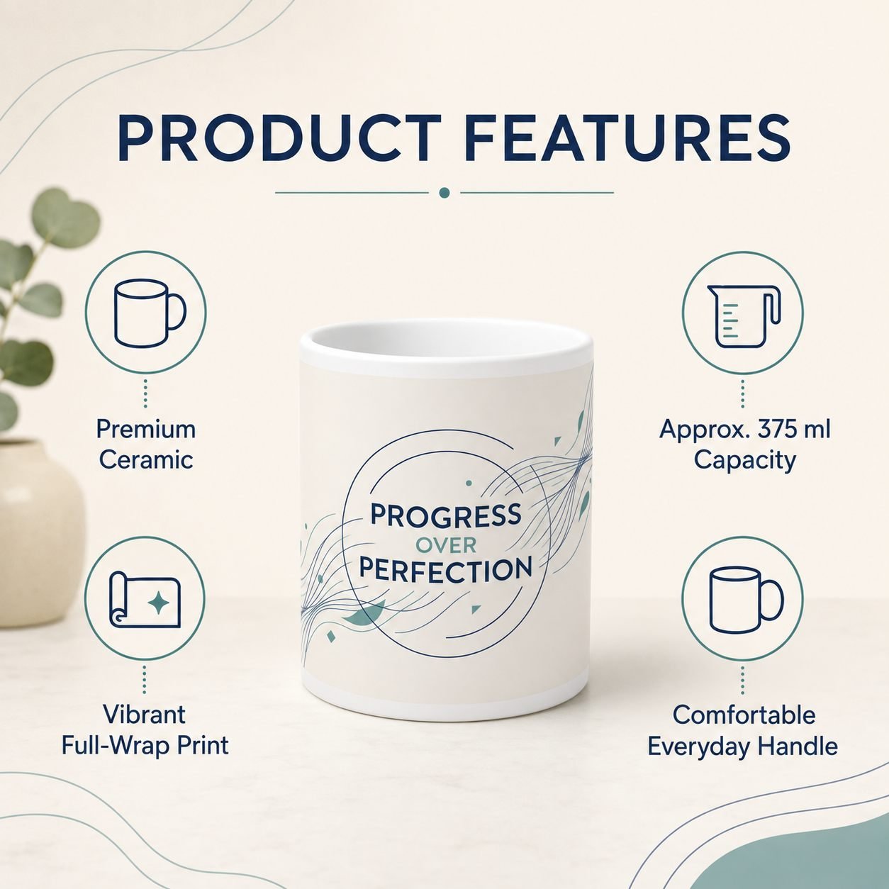 Progress Over Perfection Corporate Mug – 325 ml view 11