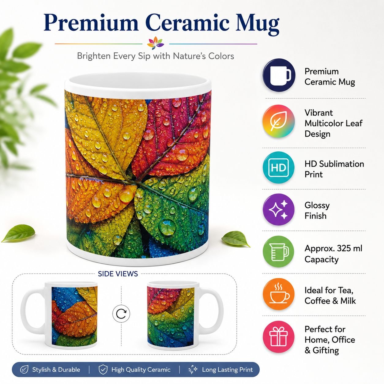 Rain-Kissed Colourful Leaves Designer Ceramic Mug view 10