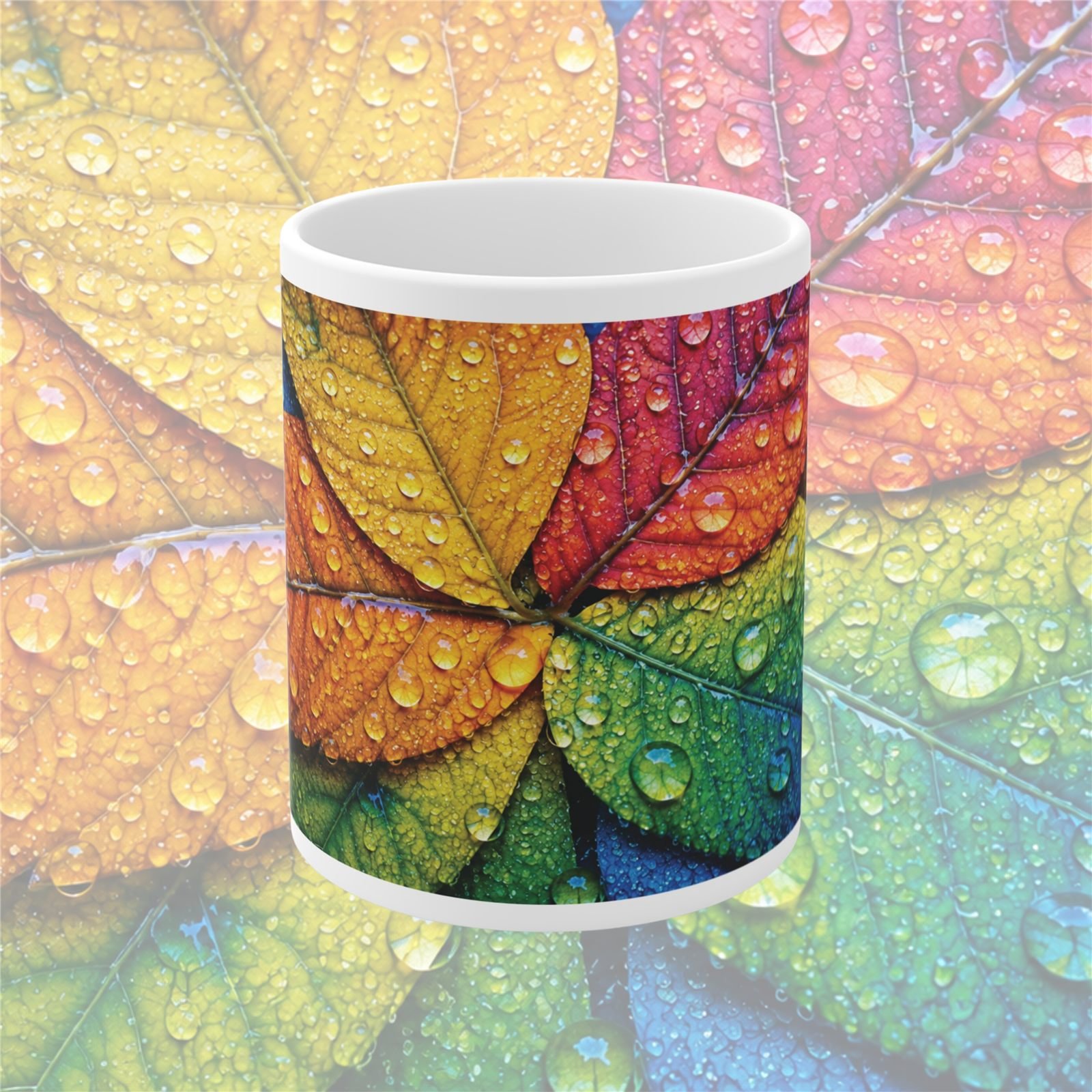 Rain-Kissed Colourful Leaves Designer Ceramic Mug view 1