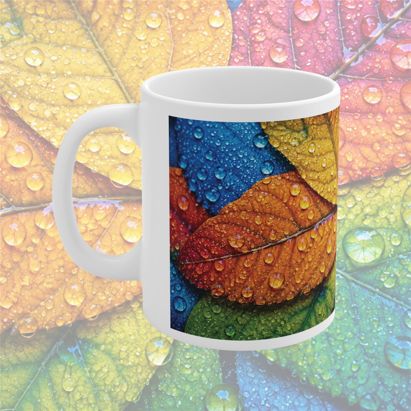 Rain-Kissed Colourful Leaves Designer Ceramic Mug view 2