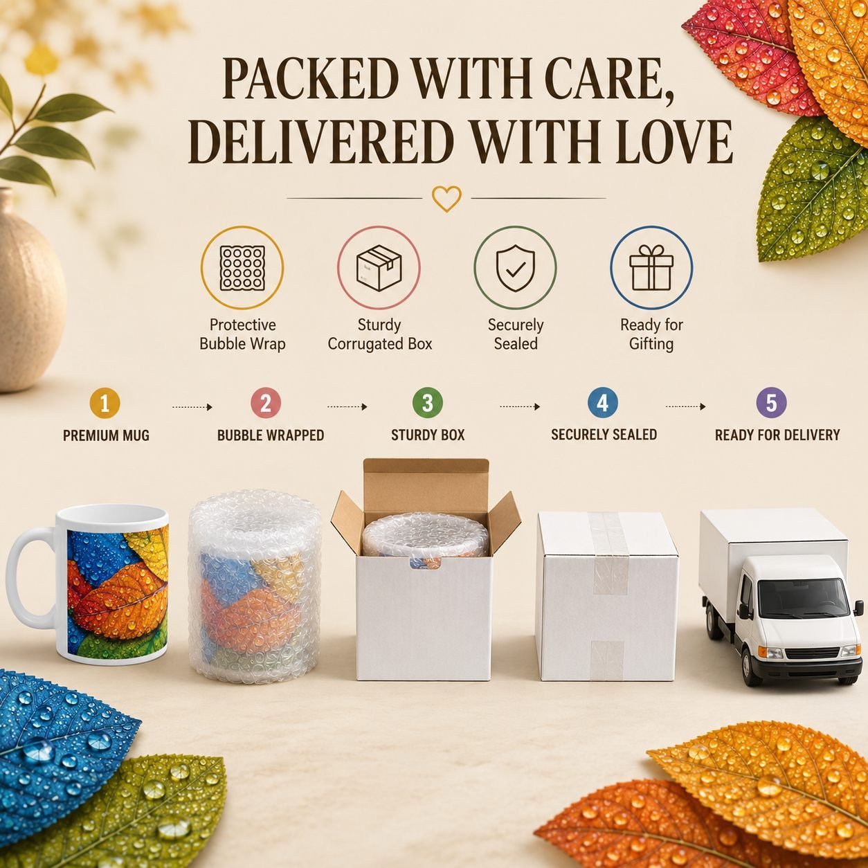 Rain-Kissed Colourful Leaves Designer Ceramic Mug view 9