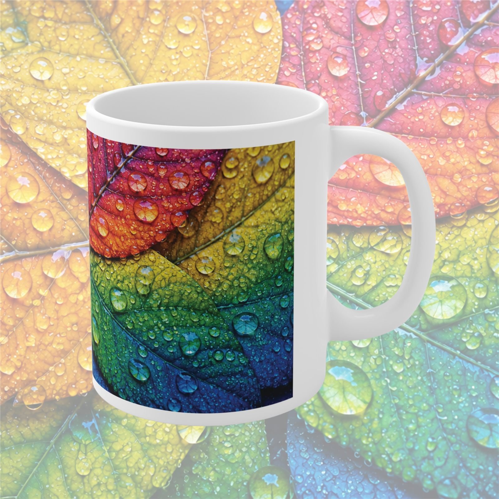 Rain-Kissed Colourful Leaves Designer Ceramic Mug view 3