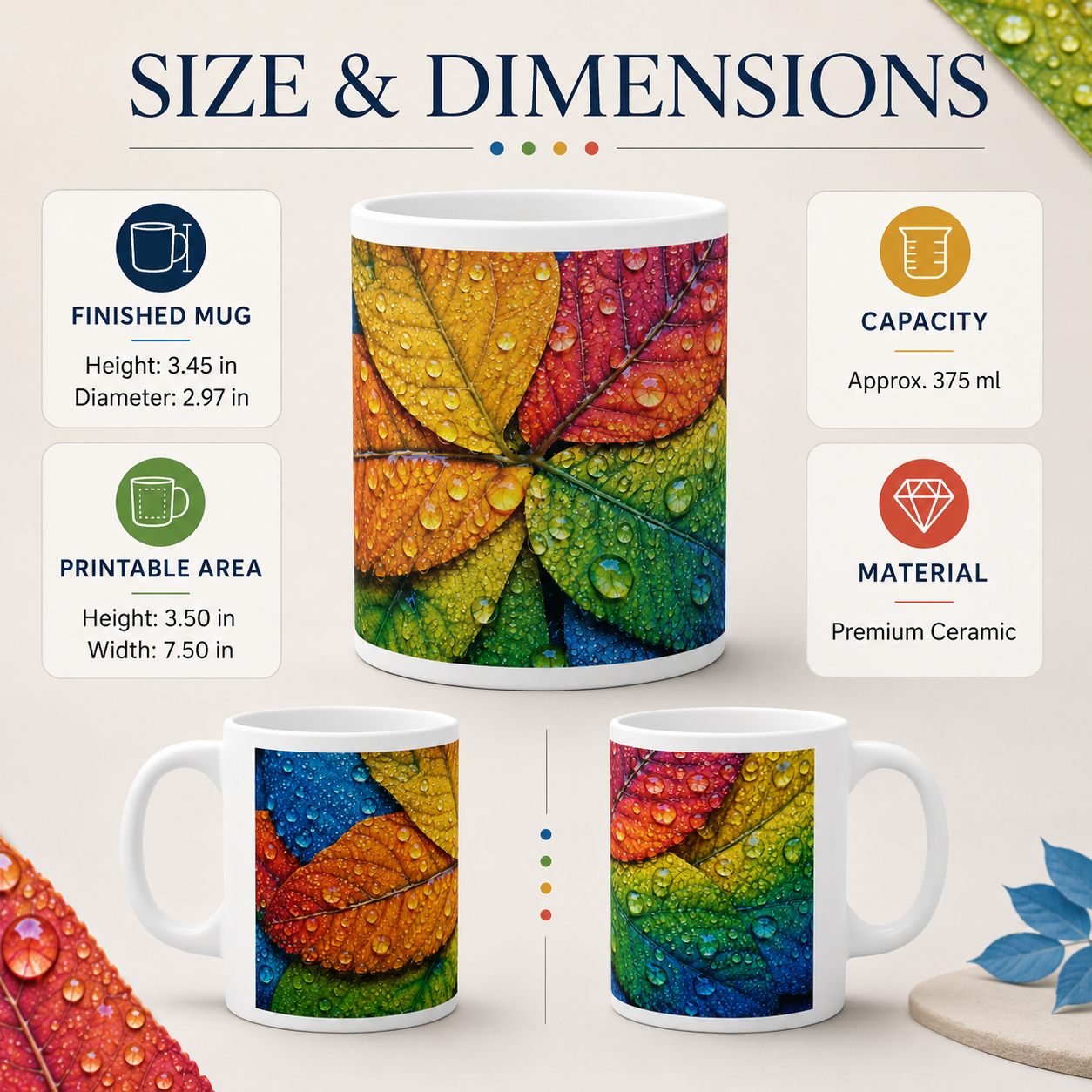 Rain-Kissed Colourful Leaves Designer Ceramic Mug view 11