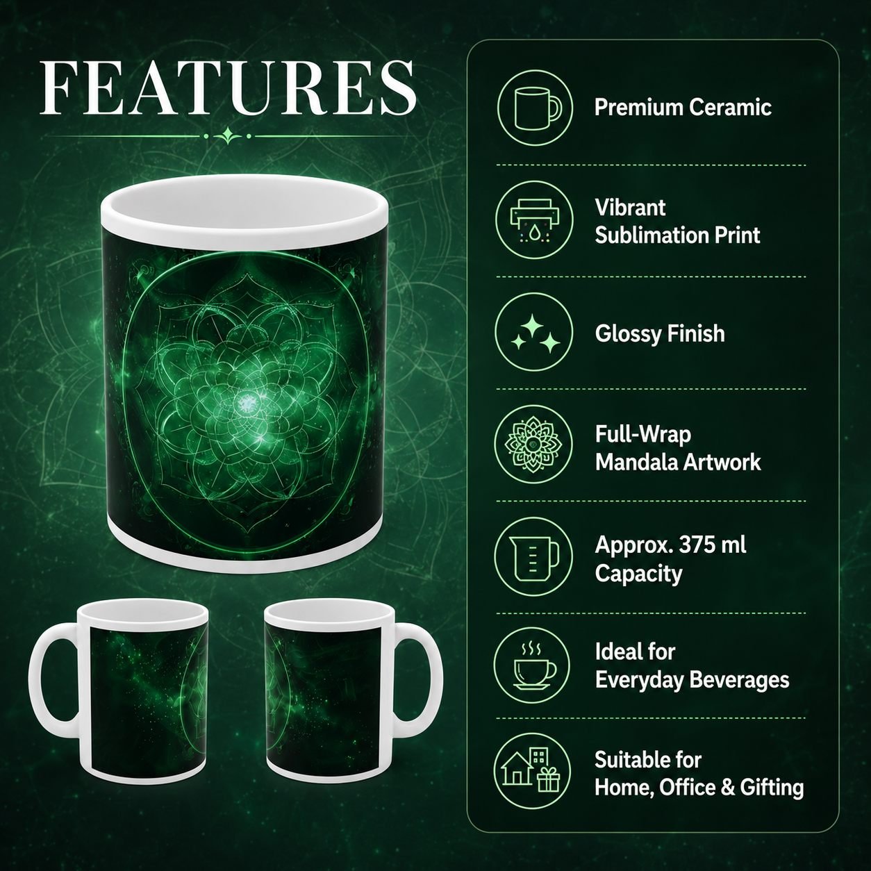 Emerald Mandala Designer Ceramic Mug view 12