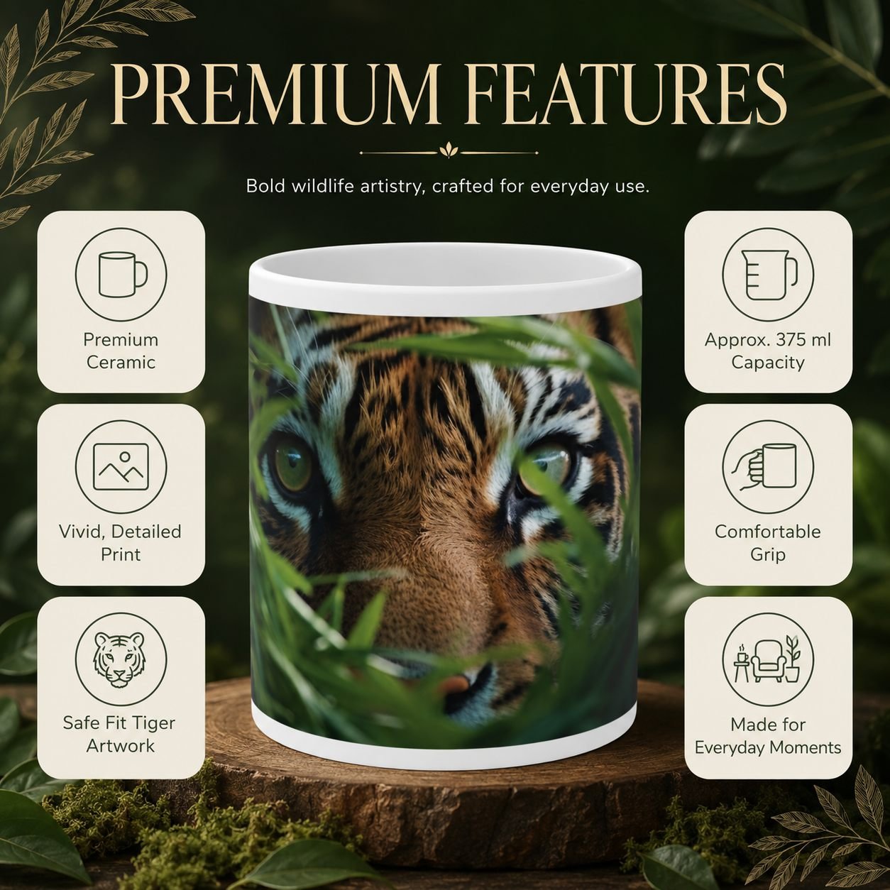 Hidden Tiger Wildlife Designer Ceramic Mug view 11