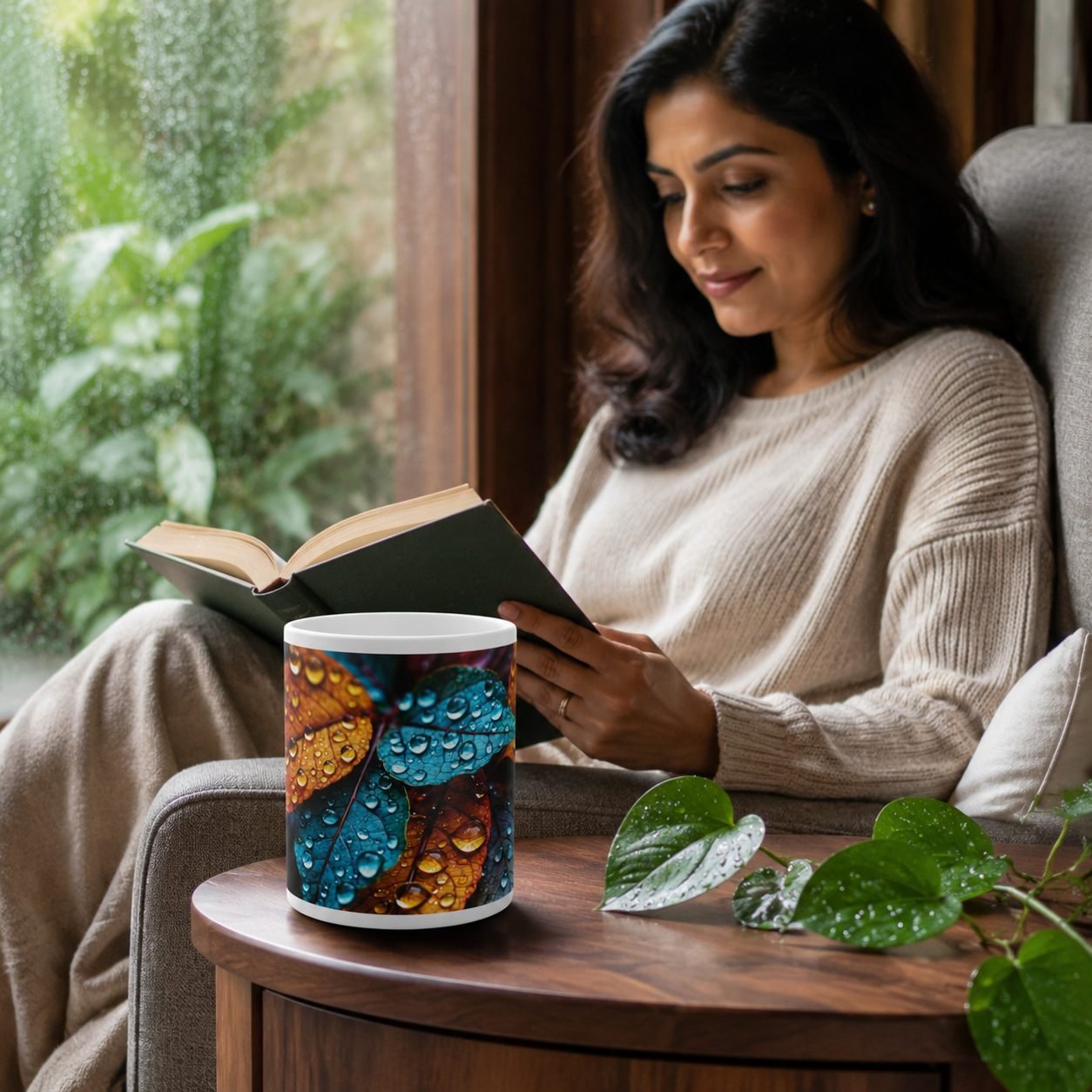 Autumn Rain Leaves Designer Ceramic Mug view 6