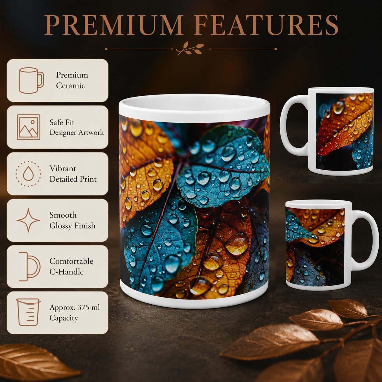 Autumn Rain Leaves Designer Ceramic Mug view 11
