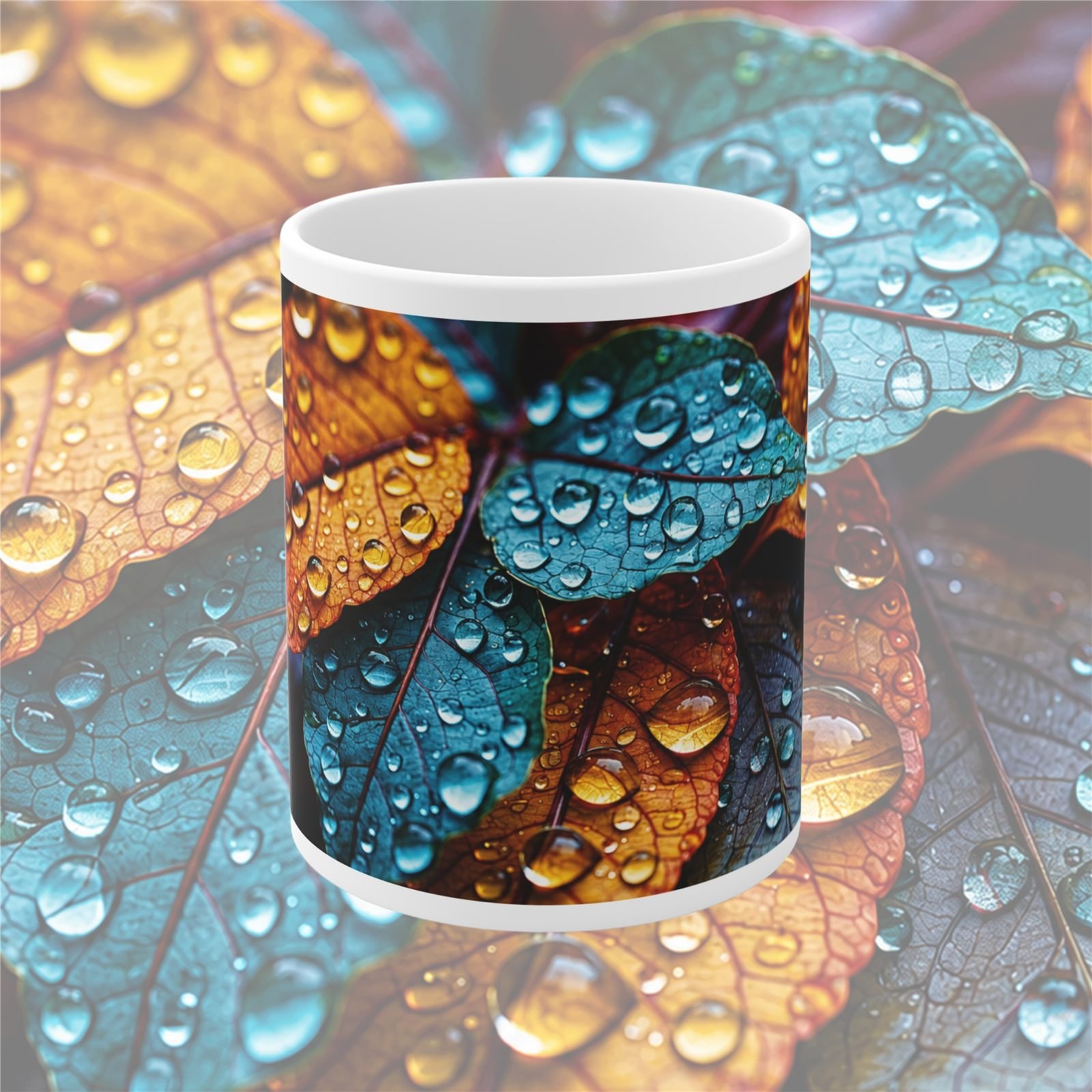 Autumn Rain Leaves Designer Ceramic Mug view 1