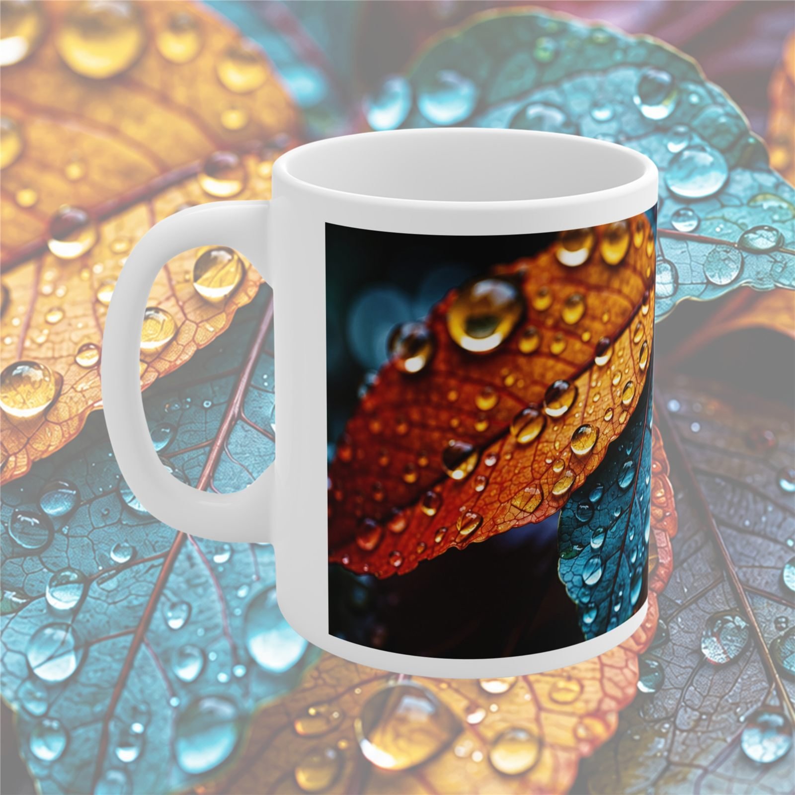 Autumn Rain Leaves Designer Ceramic Mug view 2