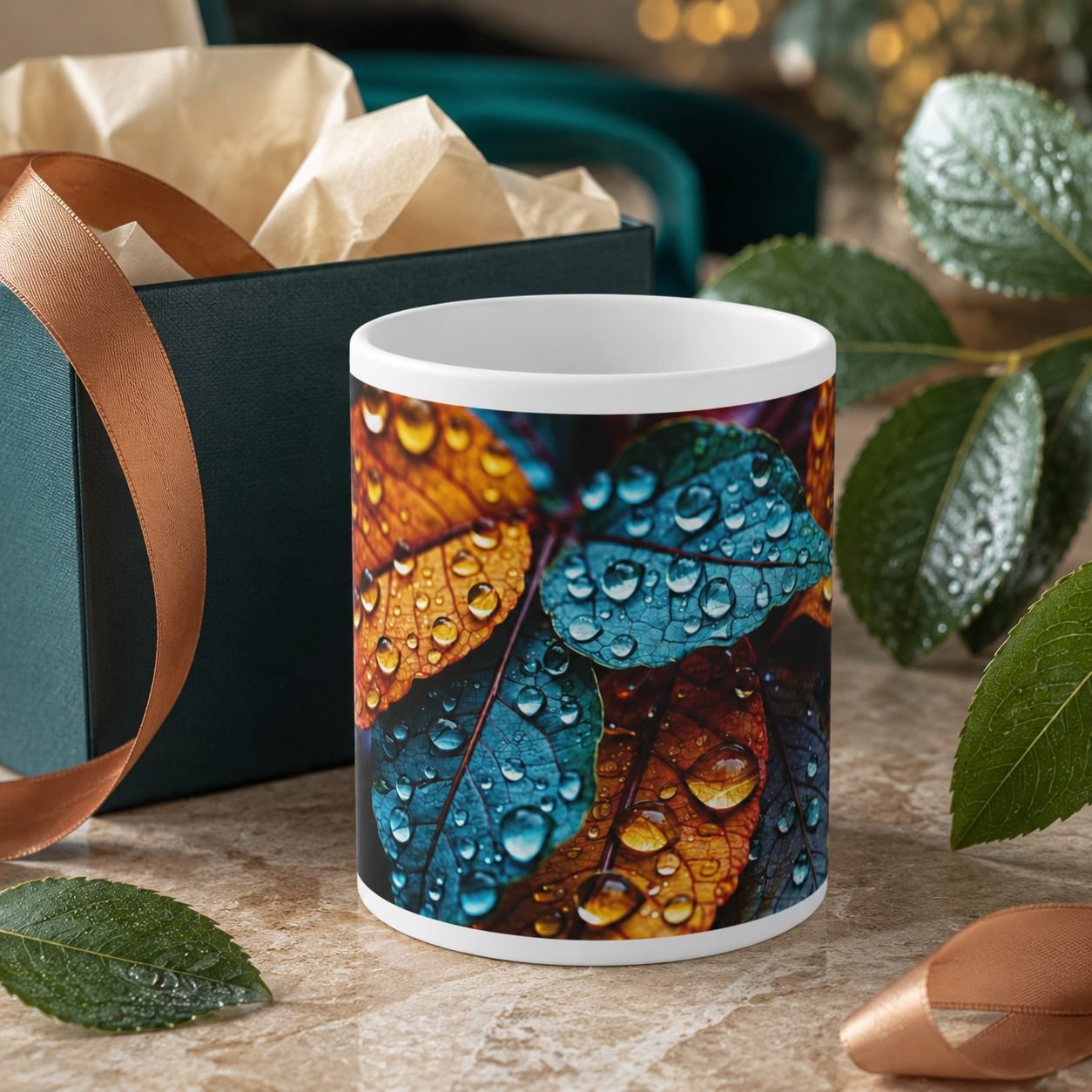 Autumn Rain Leaves Designer Ceramic Mug view 4