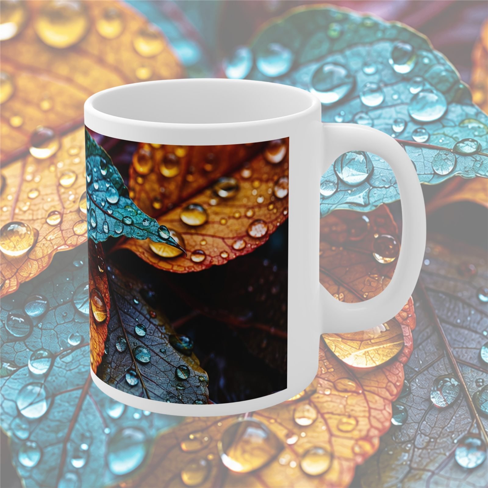 Autumn Rain Leaves Designer Ceramic Mug view 3