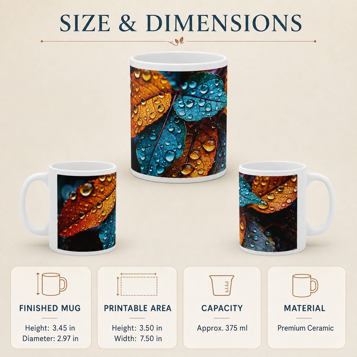 Autumn Rain Leaves Designer Ceramic Mug view 12