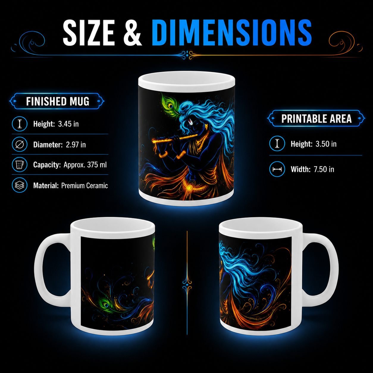 Neon Divine Flute Lord Krishna Mug – 325 ml view 12