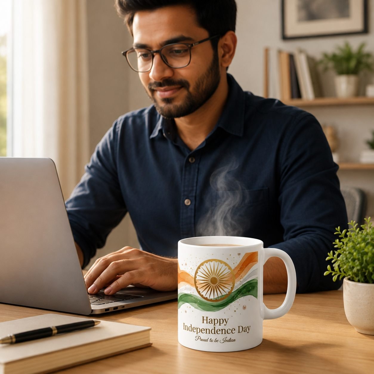 Proud Indian Tricolour Waves Festival Ceramic Mug view 4