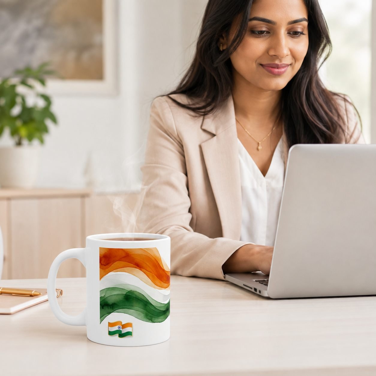 Proud Indian Tricolour Waves Festival Ceramic Mug view 5