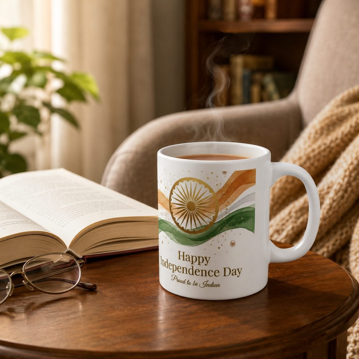 Proud Indian Tricolour Waves Festival Ceramic Mug view 7