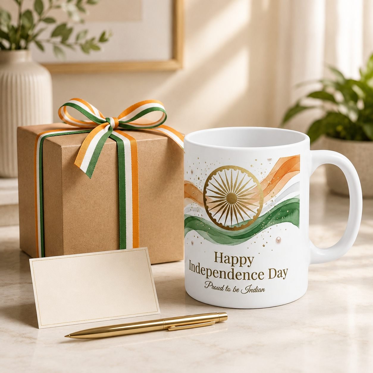 Proud Indian Tricolour Waves Festival Ceramic Mug view 8