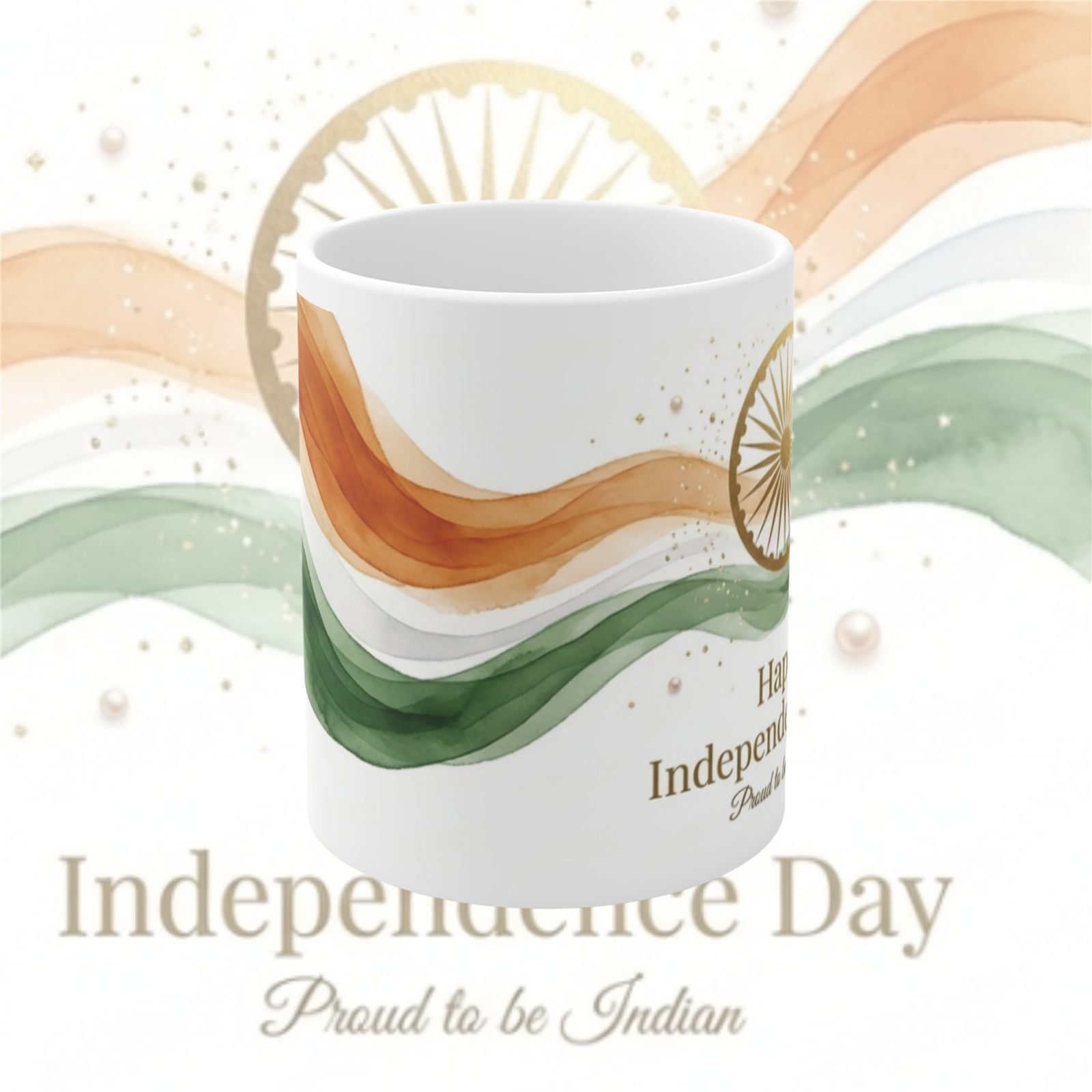 Proud Indian Tricolour Waves Festival Ceramic Mug view 1