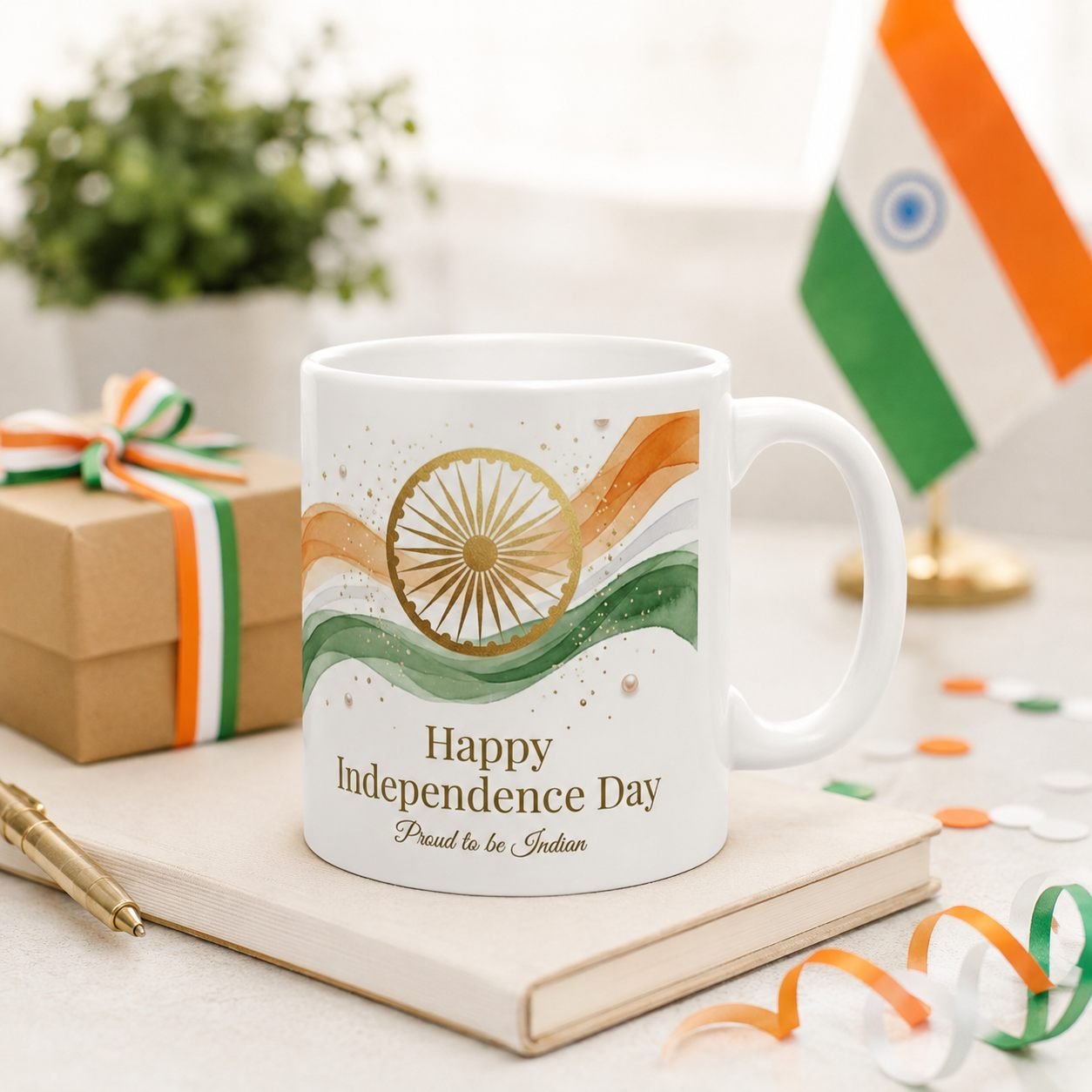 Proud Indian Tricolour Waves Festival Ceramic Mug view 9