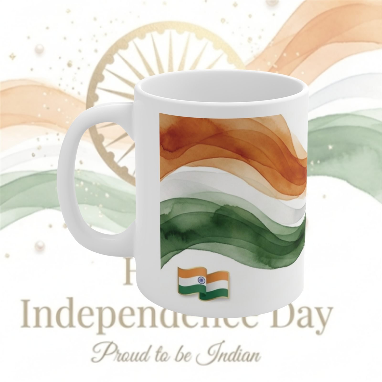 Proud Indian Tricolour Waves Festival Ceramic Mug view 2