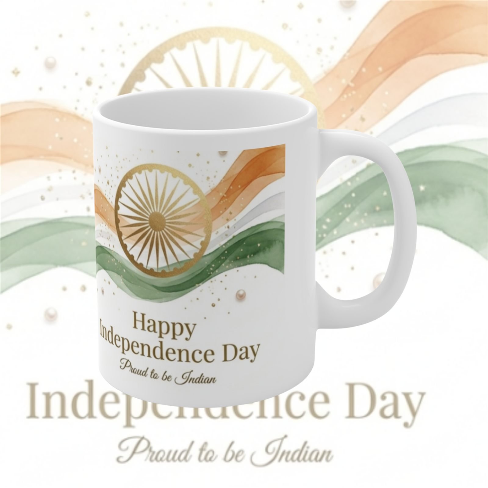 Proud Indian Tricolour Waves Festival Ceramic Mug view 3