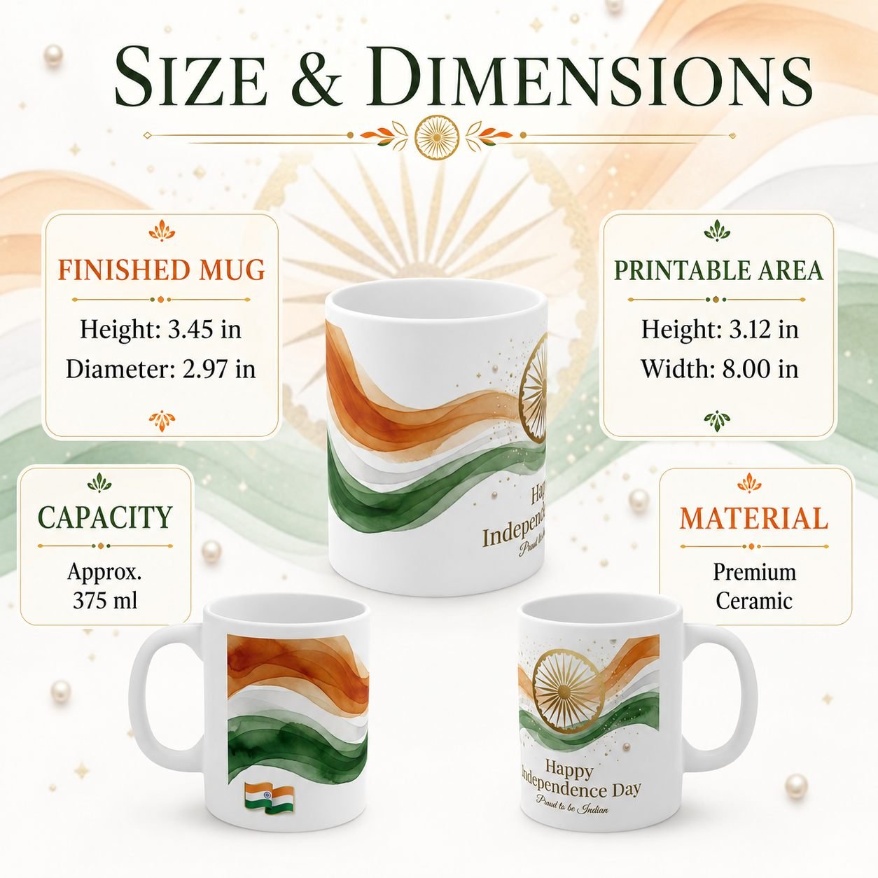 Proud Indian Tricolour Waves Festival Ceramic Mug view 12