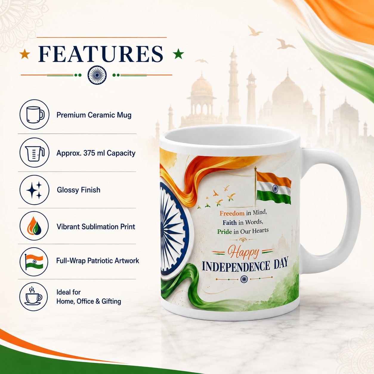 Freedom Faith Pride Independence Day Ceramic Mug view 11