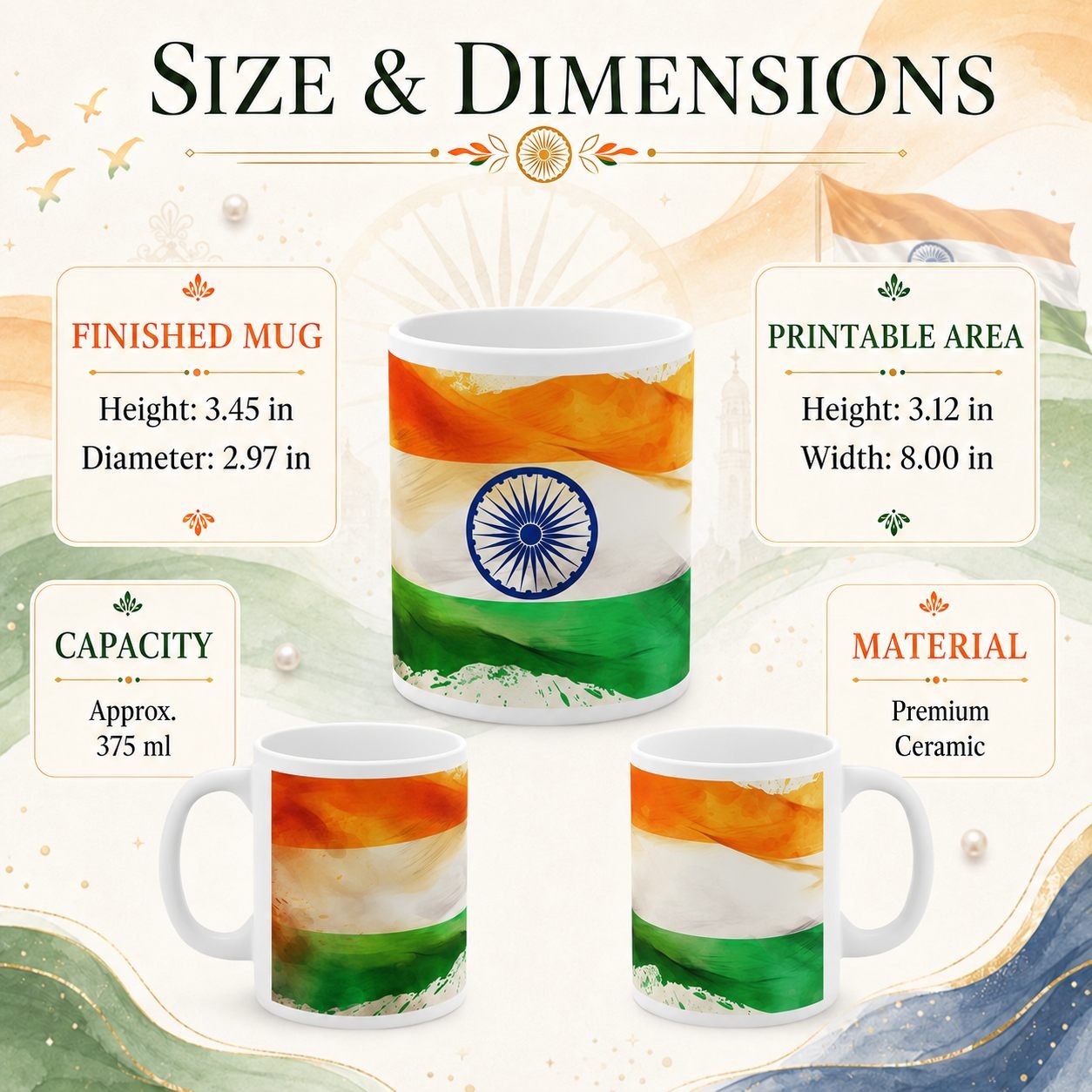 Artistic Indian Flag Festival Ceramic Mug view 13