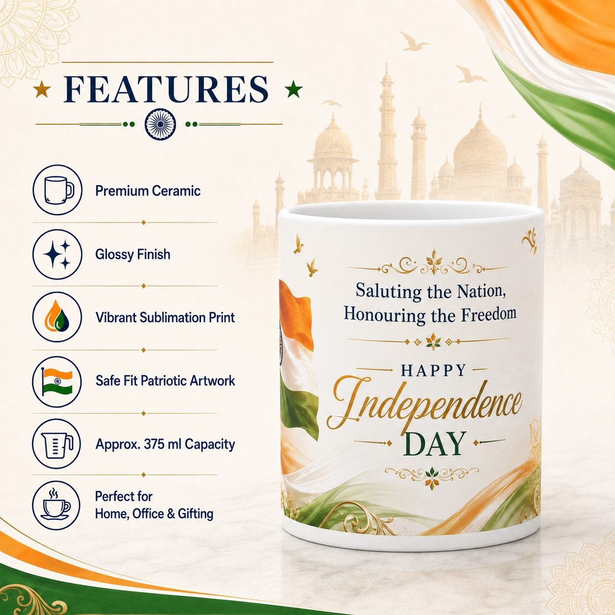 Saluting the Nation Independence Day Ceramic Mug view 11