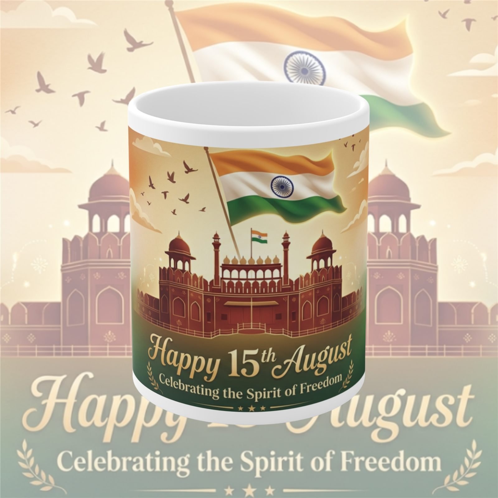 Red Fort Happy 15th August Festival Ceramic Mug view 1