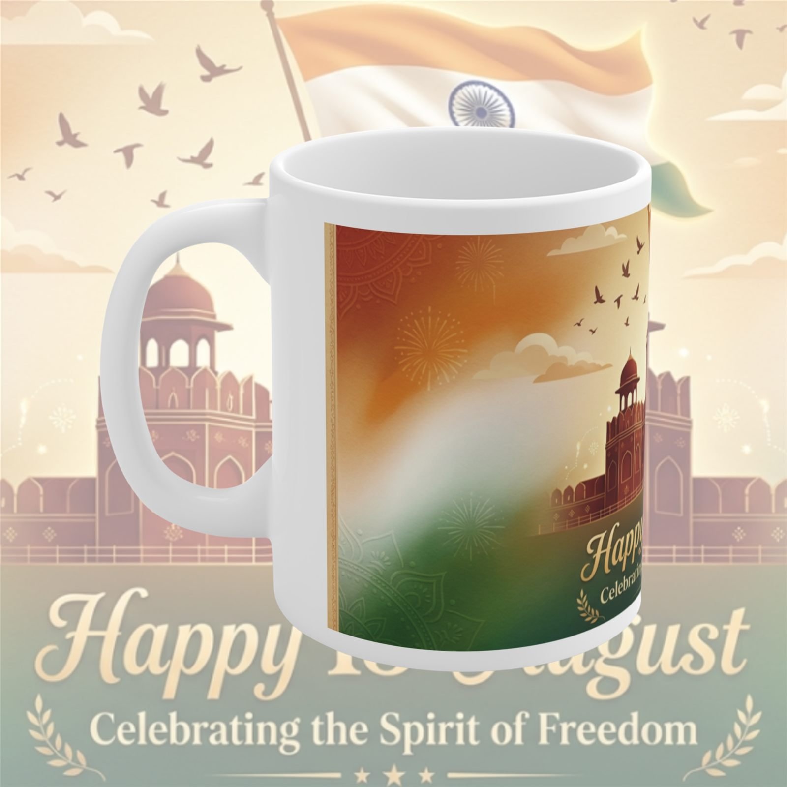 Red Fort Happy 15th August Festival Ceramic Mug view 2