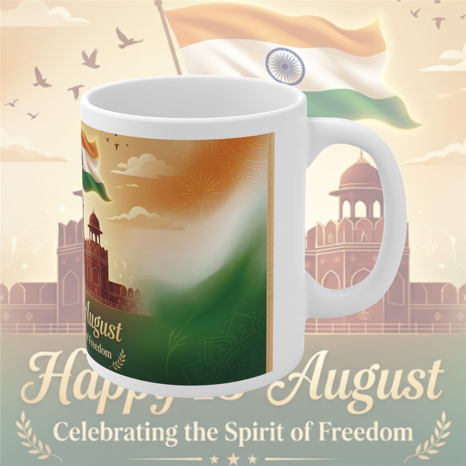 Red Fort Happy 15th August Festival Ceramic Mug view 3
