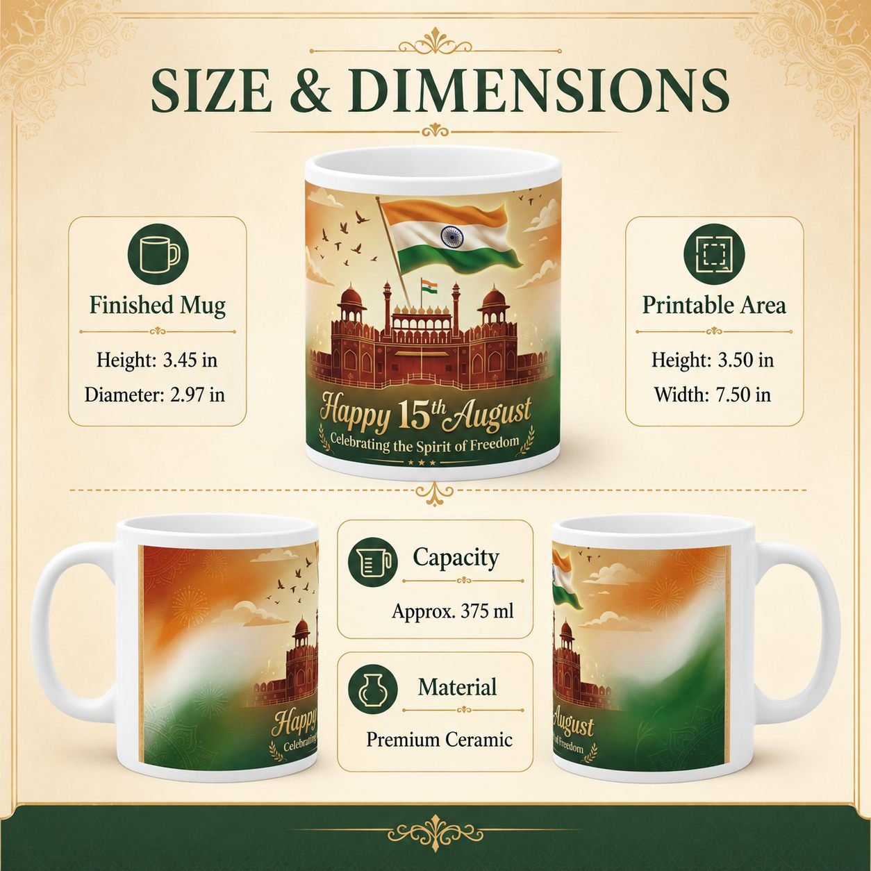 Red Fort Happy 15th August Festival Ceramic Mug view 10