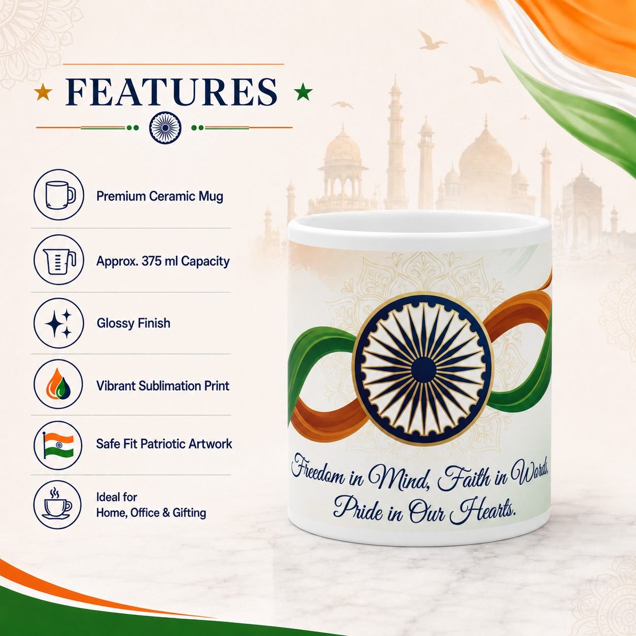 Freedom in Mind Tricolour Ribbon Ceramic Mug view 10