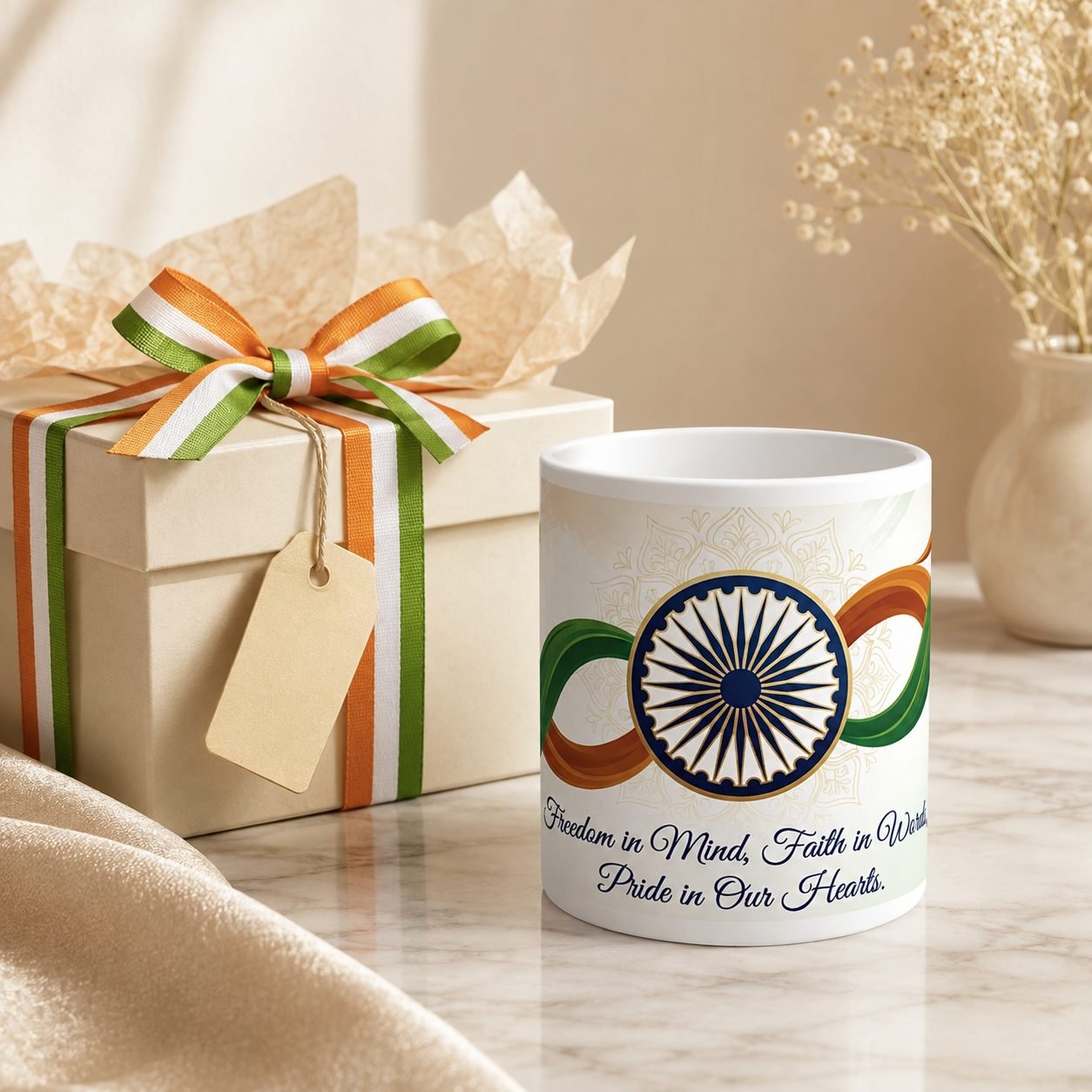 Freedom in Mind Tricolour Ribbon Ceramic Mug view 4