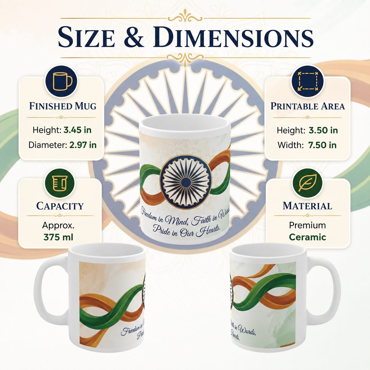 Freedom in Mind Tricolour Ribbon Ceramic Mug view 11