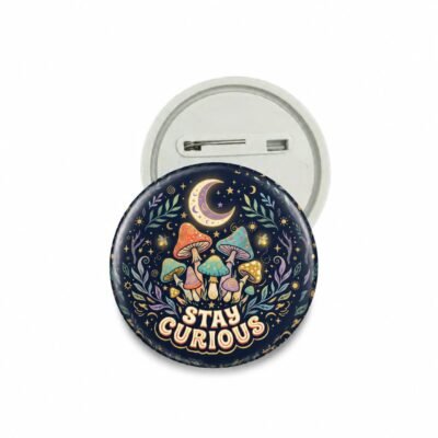 Stay Curious Moon and Mushroom Pin Badge