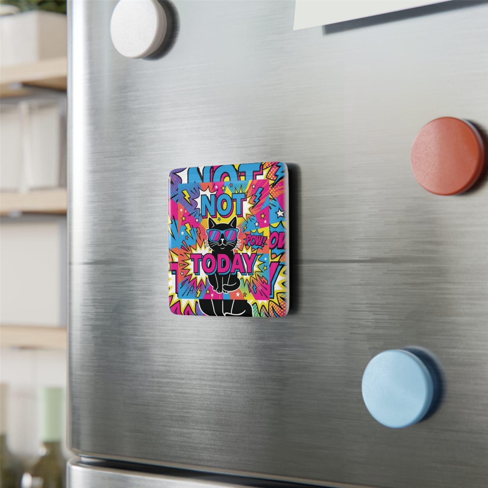 Not Today Pop-Art Cat Pin Badge view 3