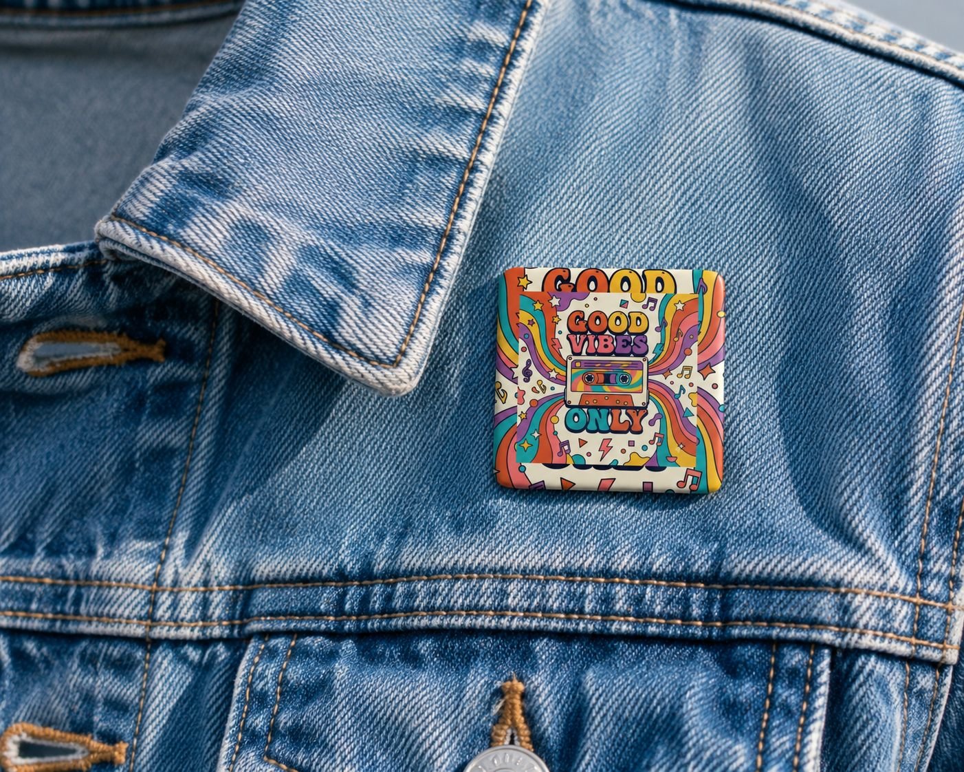 Good Vibes Only Retro Cassette Pin Badge view 4