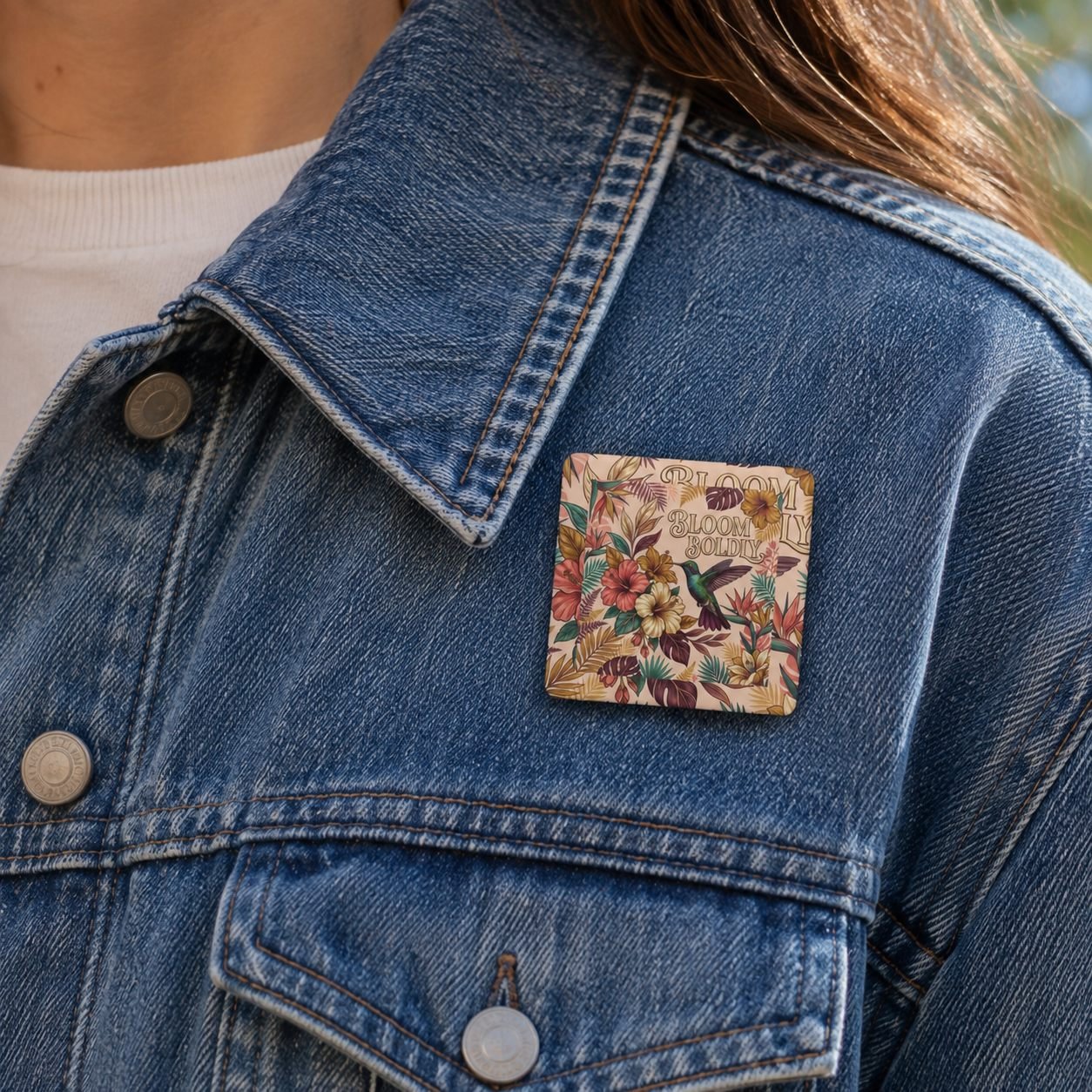 Bloom Boldly Hummingbird Floral Pin Badge view 3