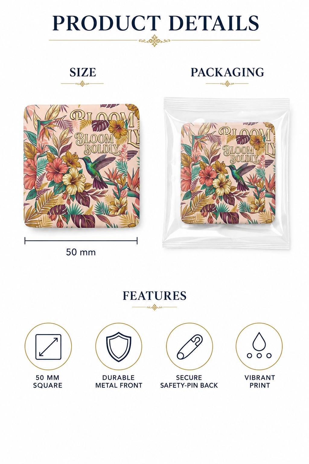 Bloom Boldly Hummingbird Floral Pin Badge view 5